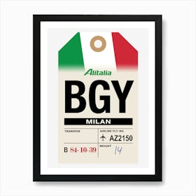 Milan (BGY) Italy Vintage Airline Luggage Tag Art Print