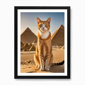 Whiskered Adventures: Selfies with Iconic Views Cat In Front Of Pyramids Art Print