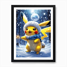 Snowy Pikachu Is Surrounded By Night Ice Crystals Art Print