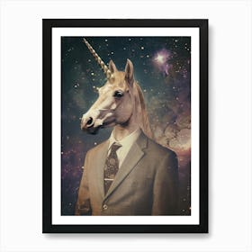 Unicorn In A Suit In Space Art Print