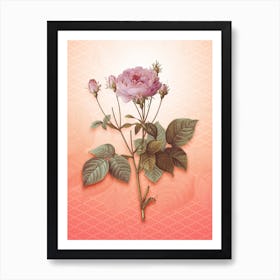 Pink French Roses Vintage Botanical in Peach Fuzz Hishi Diamond Pattern n.0254 Art Print