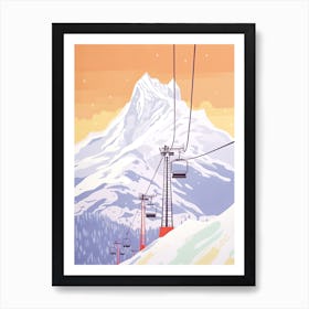 Chamonix Mont Blanc   France, Ski Resort Pastel Colours Illustration 3 Art Print