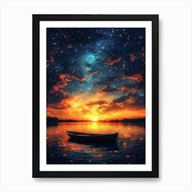 Starry Sky With A Boat 3 Art Print