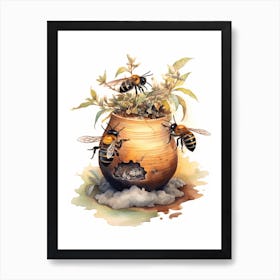 Honey Pot Ant Bee Beehive Watercolour Illustration 1 Art Print