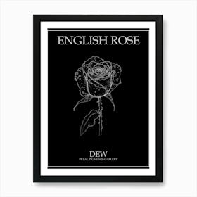English Rose Dew Line Drawing 1 Poster Inverted Art Print