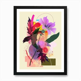 Geranium 3 Neon Flower Collage Art Print