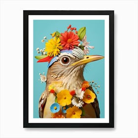 Bird With A Flower Crown Hermit Thrush 2 Art Print