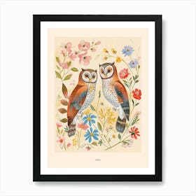 Folksy Floral Animal Drawing Owl 5 Poster Art Print