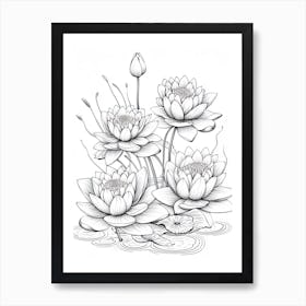 Line Art Inspired By Water Lilies 2 Art Print