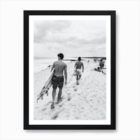 Beach Boys And Surfboards Black And White Photography Art Print