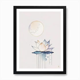 Lotus And Moon 2 Symbol Minimal Watercolour Art Print