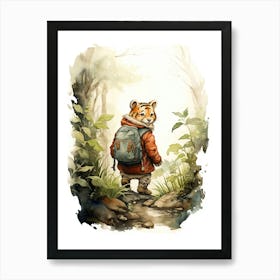 Tiger Illustration Hiking Watercolour 3 Art Print