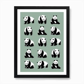 Panda Bears Pattern Sage Green Art Print