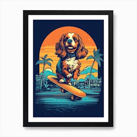Cavalier King Charles Spaniel Dog Skateboarding Illustration 2 Art Print