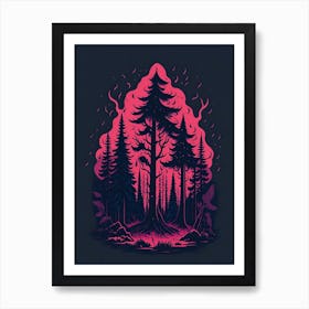 A Fantasy Forest At Night In Red Theme 89 Art Print