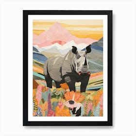 Rhino With Flowers & Plants 2 Art Print