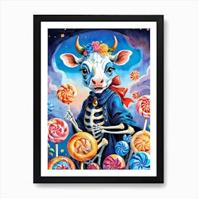Cute Skeleton Cow Painting Halloween (29) Art Print