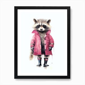 Pink Raccoon Wearing Yellow Boots 1 Art Print