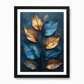 Blue And Gold Leaves 6 Art Print