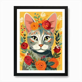 Pixiebob Cat With A Flower Crown Painting Matisse Style 2 Art Print