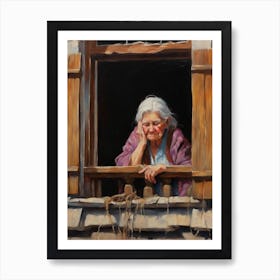 Old Woman Looking Out The Window Art Print