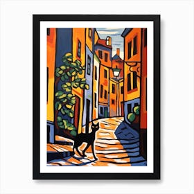 Painting Of A Street In Stockholm Sweden With A Cat In The Style Of Matisse 2 Art Print