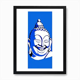 Laughing Buddha Symbol Blue And White Line Drawing Art Print