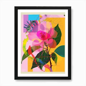 Camellia 2 Neon Flower Collage Art Print