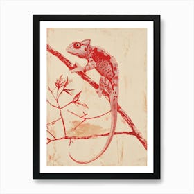 Red Chameleon Block Print 3 Art Print