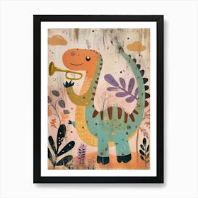 Dinosaur Playing The Trumpet Painting 1 Art Print