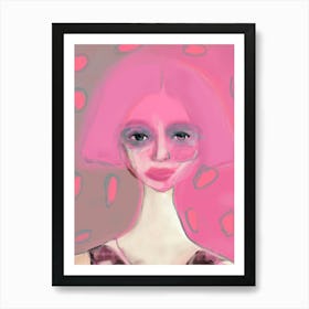POLKA DOT PINK PORTRAIT - Fashion Illustration of Model with Pink Hair and Polka-Dots and Blue Eyes on Polka-Dots "Colt x Wilde"  Sherri Colter - Instagram @fashionillustrated.co.uk  Art Print