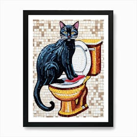 Black Cat On Toilet Art Print