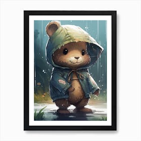 Happy Bunny In The Rain Illustration 1watercolour Poster