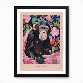 Floral Animal Painting Chimpanzee 1 Poster Art Print