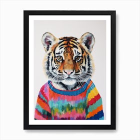 Baby Animal Wearing Sweater Tiger Art Print