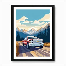 A Chevrolet Silverado Car In Icefields Parkway Flat Illustration 3 Art Print