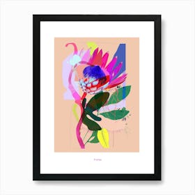 Protea 2 Neon Flower Collage Poster Art Print