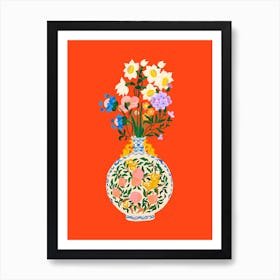 Peachy Flower Bouquet Art Print