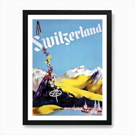 Skiing In Mountains Of Switzerland Art Print