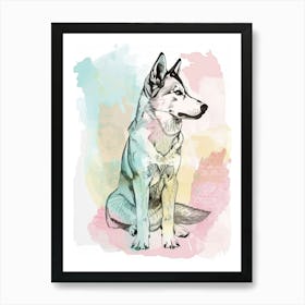 Husky Dog Pastel Line Watercolour Illustration  3 Art Print