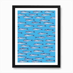 Sardines Swimming Blue Art Print