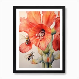 Beehive With Amaryllis Flower Watercolour Illustration 2 Art Print