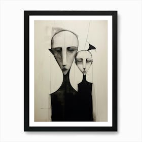 Geometric Black & White Face Drawing Munch Inspired 3 Art Print