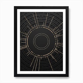 Geometric Glyph Abstract in Gold with Radial Array Lines on Dark Gray n.0017 Art Print