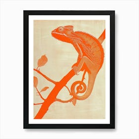 Orange Chameleon Mellers Chameleon Block Print 4 Art Print