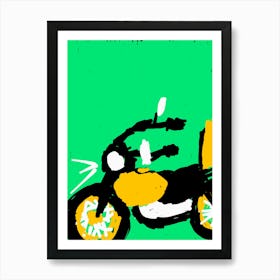 Motorcycle On A Green Background Art Print