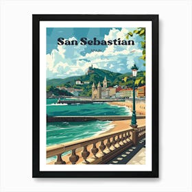 San Sebastian Spain Summer Digital Travel Art Art Print