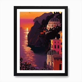The Amalfi Coast Retro Sunset Art Print