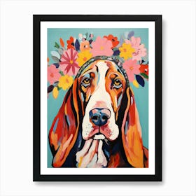 Basset Hound Portrait With A Flower Crown, Matisse Painting Style 2 Art Print