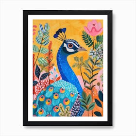 Folk Colourful Peacock 2 Art Print
